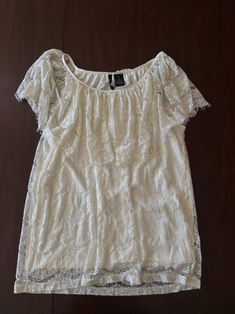 White Lace Overlay Short-Sleeve Blouse